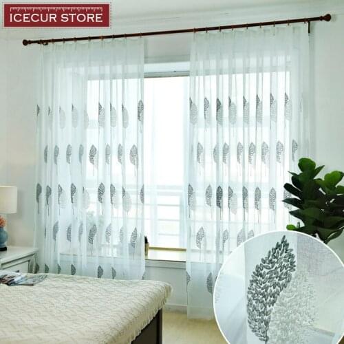 ICECUR 3D Leaves Embroidered Pastoral Voile Tulle Curtains for Kids Bedroom Living Room Window Tulle Home Decor Lovely Design