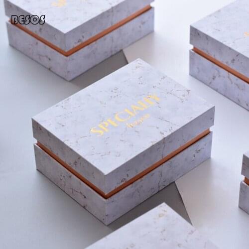 Upscale Simple Gift Box White Green Marble Leaf Bronzing Letters Wedding Party Events Candy Jewelry Storage Paper Gift Box B331D