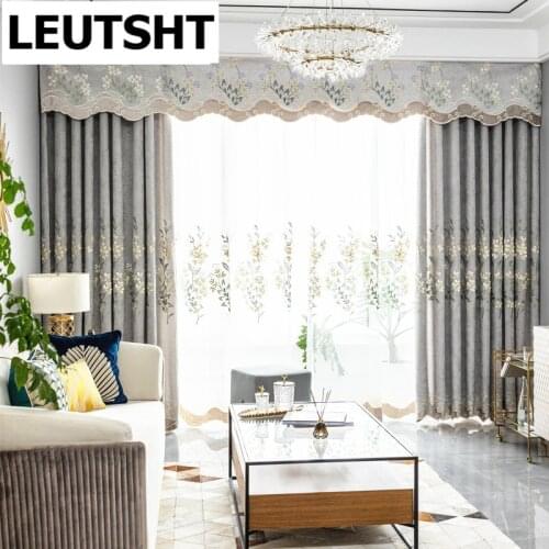 Modern Luxury Grey Flower Curtains for Bedroom Living room Window Drapes Embossed Embroidered Curtain Valance M205Y