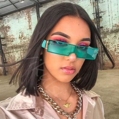 Unisex 90s Lady Small Rectangle Sunglasses Women Men One Piece Candy Color Shades Rivet Steampunk Sun glasses Female Eyewear