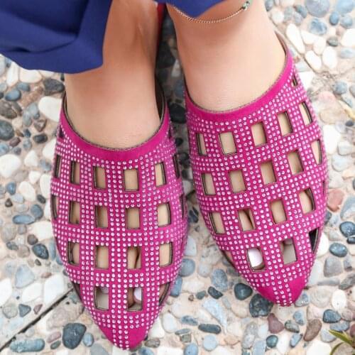 Tonar Eloi Fuchsia Suede Beads Embroidered Women Slippers Spring Summer New Season Casual New Creation Cool Summery Style Comfortable