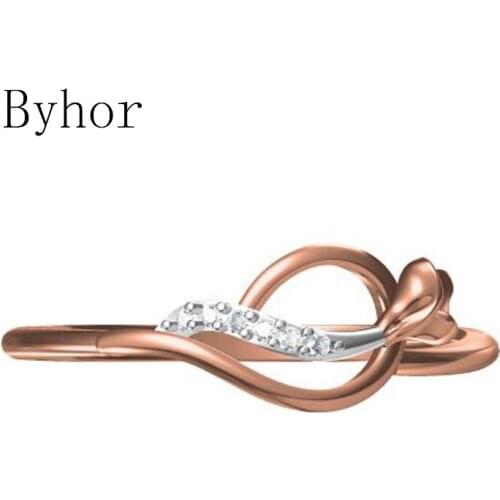 Byhor Solid 14K White+Rose Gold 0.03ct H/SI Full Cut Natural Diamonds ring Wedding Band Women Fine Jewelry Trendy Flower кольцa