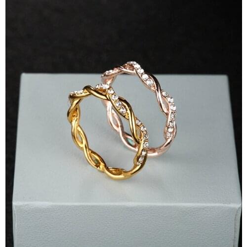 Thin String Twist WomenS Ring Rose Gold Color Punk Mini Finger Ring Micro Crystal Full Pave Setting Cute Jewelry Accessories