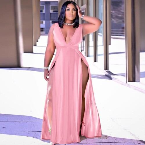 Sexy Neon Color Double Side Split Dress Women Deep V Neck Sleeveless Long Dresses Female Summer Elegant Bohemian Club Vestidos