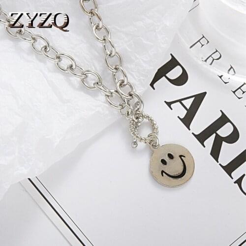 ZYZQ Retro Ins Wind Smiley Face OT Buckle Necklace For Women Personality Funny Smile Package Clavicle Chain Jewelry Wholesale