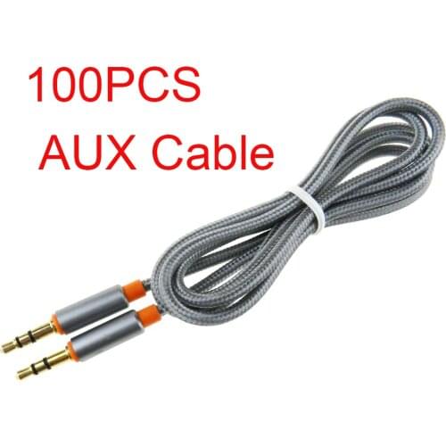 100PCS Wholesale 1m Aux Nylon Cable Car 3.5mm to 3.5mm Male To Male Extension Cable Gold Plated Cable For Headphone/Speaker