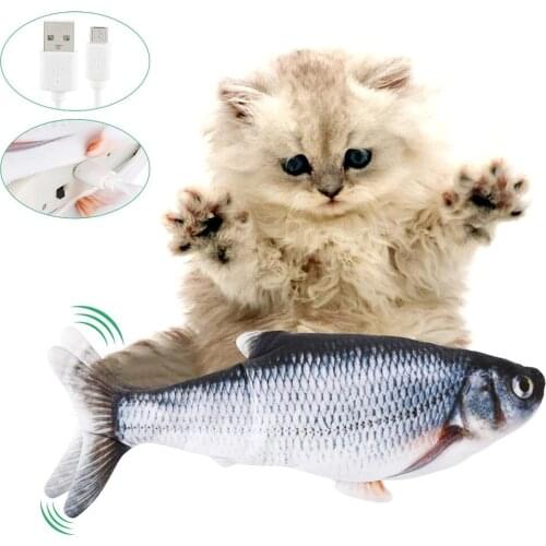 2021 Cat Fish Toy Hot-Selling USB Electric Charging Simulation Dancing Jumping Moving Floppy 30cm Fish Cat Toy Electronic Fish
