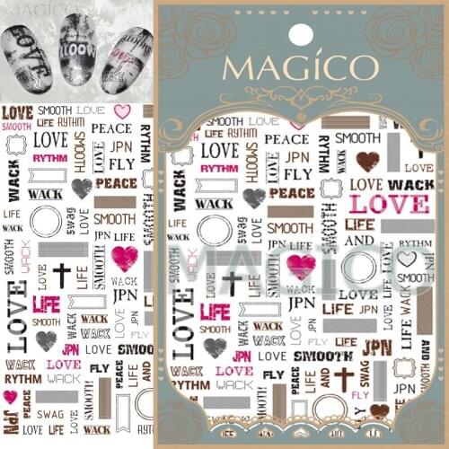 24PCS Pink Heart Love Letters Nail Art Sticker Rock Newspaper Nail Decal Stamp Graffiti Doodle Manicure Decoration