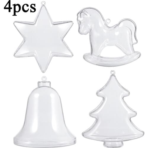 4pcs Christmas Tree Decorations For Home Decor Transparent Hanging Ball Xmas Tree Hanging Decor Clear Plastic Bell Ornament Gift