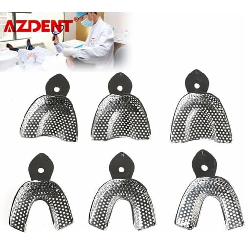 6pcs/Kit Dental Impression Tray Stainless Steel L/M/S Size Upper Lower Autoclavable Instrument Trays Dentist Lab Tools