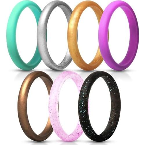 7pcs/lot Flexible Silicone Ring 2.7mm Hypoallergenic Sports Food Grade Environmental Rubber Finger Rings for Women Wedding Band