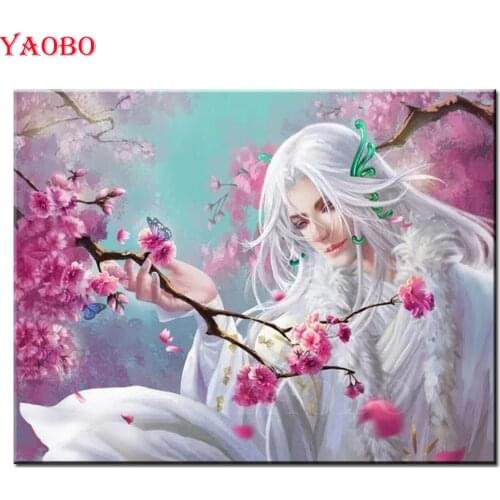 5d Diy Diamond Painting Japan Anime boy sakura scenery Cross Stitch Full Square Diamond Embroidery beads mosaic Pattern decor