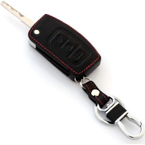 Car Styling,New Design Genuine Leather car key cover For Ford Fiesta Focus 2 MK2 Ecosport Kuga Escape ,3 Buttons fold key