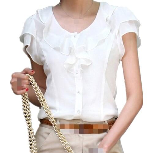 B1366 2020 new female lotus leaf lace short-sleeved summer women fashion chiffon blouse shirt cheap wholesale