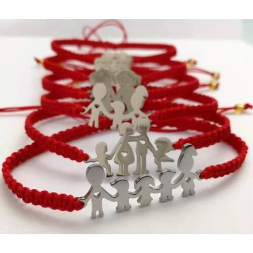 Cute Bear Lucky Red String Bangle Braided Adjustable Stainless Steel Charm Bracelets for Family Dad Mom Son Jewelry Child Gift