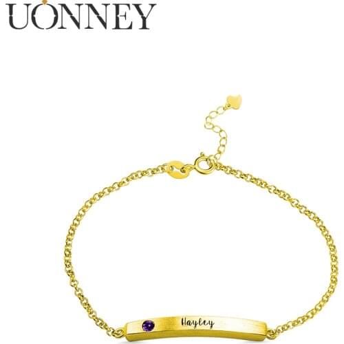 UONNEY Dropshipping Customized Best Friend Couple Name Bracelet Birthstone Engraved Bar Silver Jewelry 2021 Mother’s Day Gifts