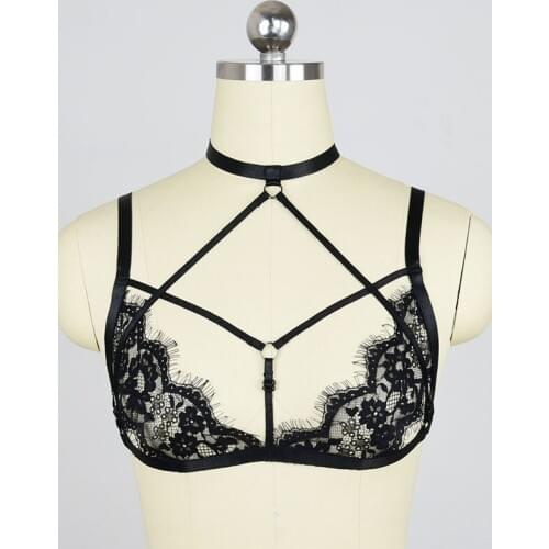 Harajuku Goth Body Harness Women Elastic Cage Bra Crop Top Body Bondage Lingerie Fetish Wear Harness Bra 90s Bodysuit O0483