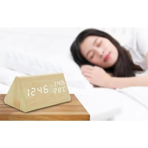 Digital Clock LED Wooden Alarm Clock Table Sound Control Electronic Clocks Desktop USB/AAA Powered Desperadoes Home Table Decor