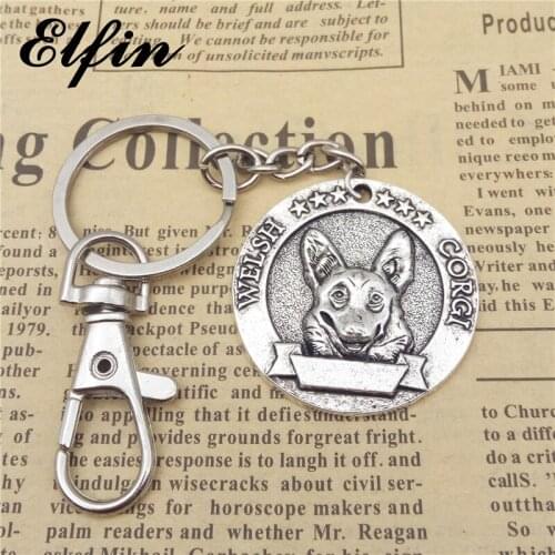 Elfin Vintage Welsh Corgi Keychains Antique Silver Plated Welsh Corgi Dog Key Chains Keyrings Pet Dog Jewelery