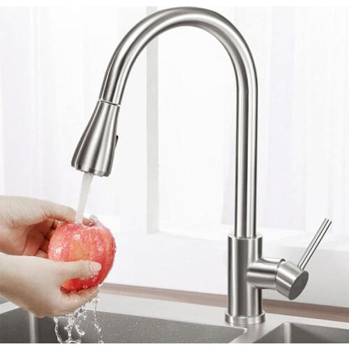 Brushed Nickel Kitchen Faucet Single Hole Pull Out Spout Kitchen Sink Mixer Tap Stream Sprayer Head Hot And Cold Mixer Tap
