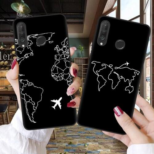 World Map Travel Just Go Soft Phone Case For Huawei P10 P20 P30 P40 Lite E Mate 20 Lite Pro Black Silicone Cover Plane Shell Cap