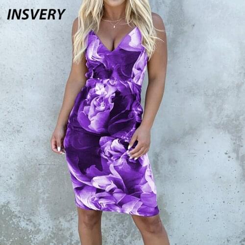 Summer Women Dresses Sexy V Neck Elegant Floral Print Spaghetti Strap Backless Club Party Bodycon Mini Dress Vestidos De Verano