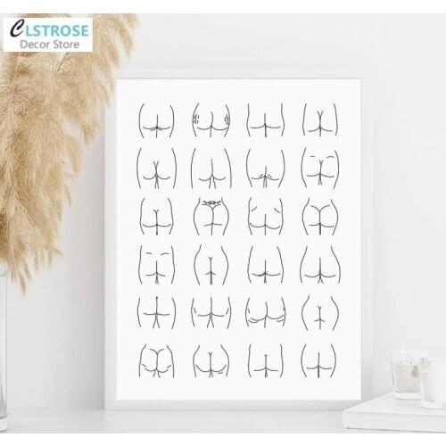 Minimalist Black and White Canvas Painting Nordic Line Butt Art Wall Posters and Prints Interesting Pictures Bathroom Decoration