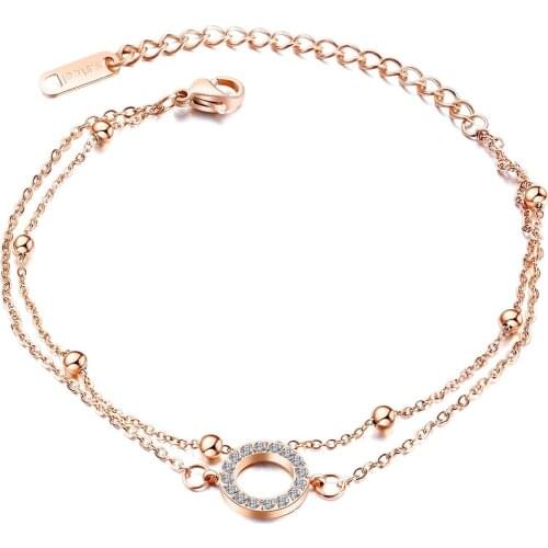 JHSL Fashion Jewelry Silver Rose Gold Color Stainless Steel Girlfriend Gift Female Women CZ Stone Round Charm Bracelets Bangles