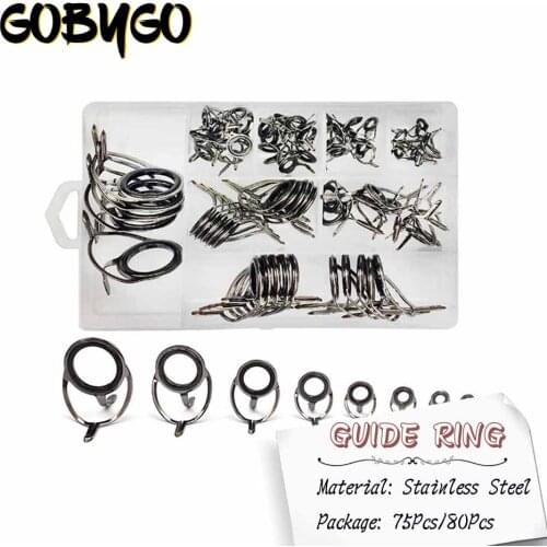 75Pcs/80Pcs Mixed Size Fishing Rod Guide Set Tip Strong Line Rings Fishing Rod Guide Tip Top Repair Kit for Carp Pesca