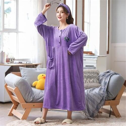 Sleeping skirt autumn winter oversized fat MM female pregnant woman pit strip nightgown simple home dress bath robe night dress