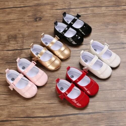 2021 New Baby Girls Fashion Bowknot Princess Shoes Pu Leather Soft Sole Anti-Slip Shoes Infant Toddler First Walkers