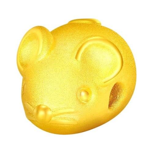 New Arrival 24K Yellow Gold Bracelet 3D 999 Gold Cute Zodiac Mouse Bracelet