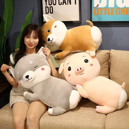New Arrival 40/60CM Cute Husky& Shiba Inu Dog Plush Toys Kawaii Lying Piggy Pillow Stuffed Soft Animal Dolls Children Baby Gift