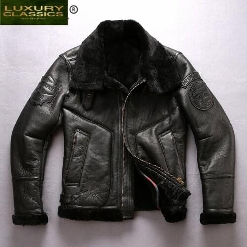 Coat Real Winter Fur Men Clothes 2021 100% Genuine Leather Jacket Sheep Shearling Bomber Jacket Sheepskin Coat Hiver 8001