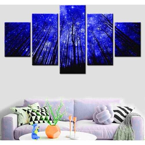 Full Square Round Drill Diamond Painting 5 Panel Forest Blue Tree Star 5D DIY Diamond Embroidery Mosaic Decoration Home,A2304