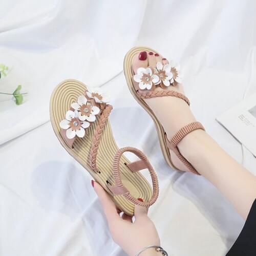Shoes Woman Sandals Elastic ankle strap Flat Sandalias Mujer 2019 Flowers Gladiator Beach Sandals Ladies Flip Flops