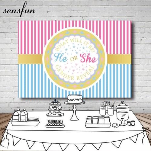 Sensfun Pink Light Blue White Striped Gender Reveal Backdrop He Or She Boys Or Girls Photography Backgrounds 7x5FT Vinyl