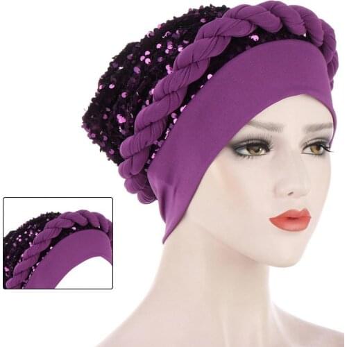 2021 New Autumn Elastic Twisted Beanie Breathable Braid Hat Shiny Sequins Braid Wrap Hat Women Accessory