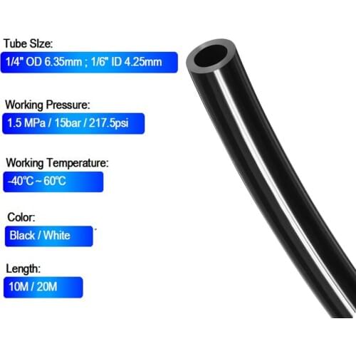 1/4 inch 10M 20M/65.8ft White Black PE Pipe water hose Flexible Tube Hose for RO Water Filter System Aquarium Revers irrigation