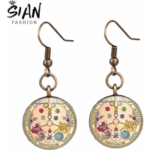 SIAN Mystical Rosicrucians Alchemy Fish Drop Earrings Hermetic Occult Rose Cross Sign Glass Art Hanging Earring For Women Gift