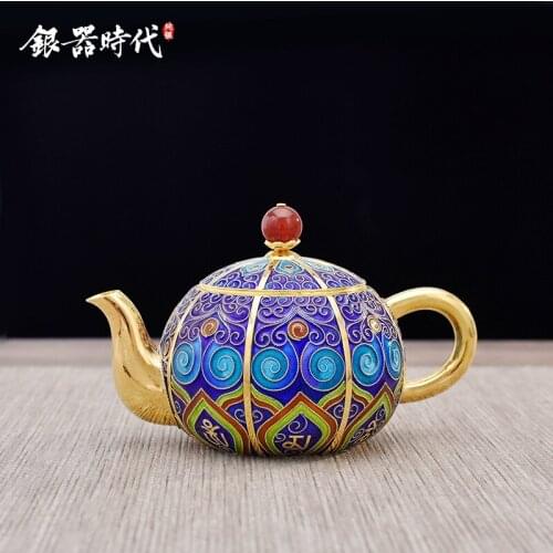Silver age sterling silver 999 high-grade teapot handmade cloisonne domestic high-end gift crafts silver pot