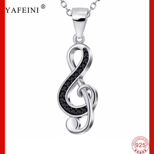925 Sterling Silver Choker Necklaces Classic Music Note White Black Crystal Pendant Necklace Women Jewelry