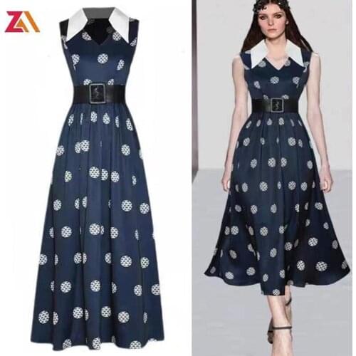 ZALady designer Celebrity sleeveless party evening vestido midi dress vintage dot fashion holiday summer traf women dresses robe