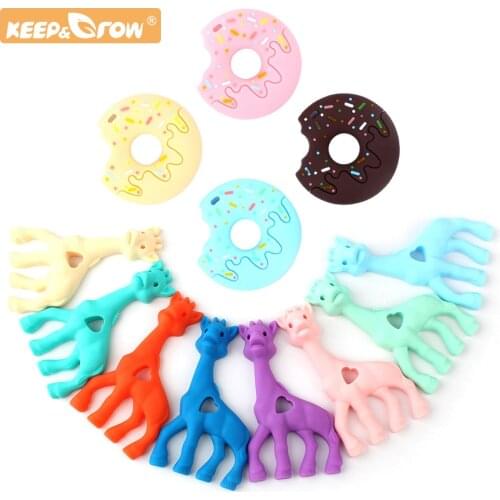 Keep&Grow 10pcs Mordedor Bebe Baby Silicone Teether Pendant Animal Organic Baby Toys Wholesale Oral Care Pacifier Chain Products