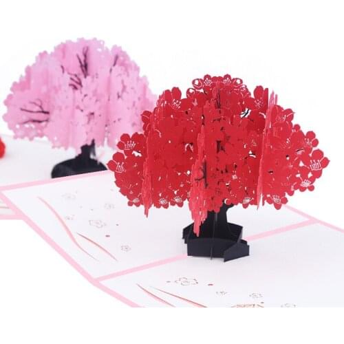 10pcs Wholesale 3D Handmade Common Bombax Flower Lover Paper Invitation Greeting Card PostCard Valentines Day Wedding Gift