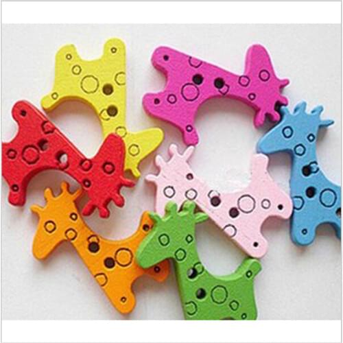 100Pcs 2 Holes Giraff Wood Flatback Buttons, Kids Wood Button Craft, Scrapbooking 7NK29