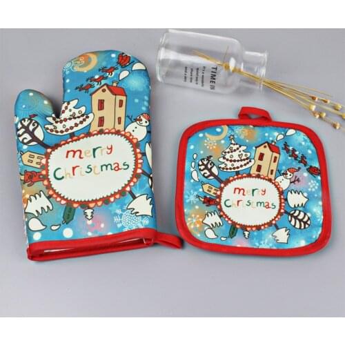 2Pcs/Set Hot Oven Mitts Baking Anti-Hot Gloves Pad Oven Microwave Insulation Mat Baking Kitchen Tools Christmas Decoration