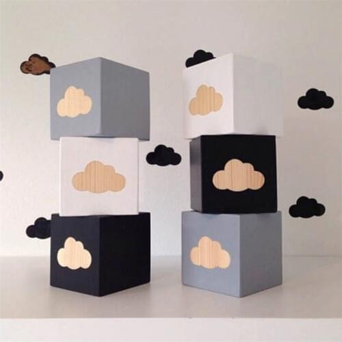 Nordic 3PC Wooden Cloud Square Baby Room Figurines & Miniatures Natural Wedding Decorations Children Toys Birthday Gifts