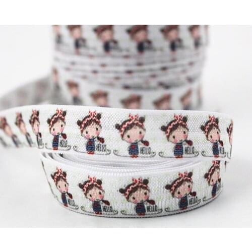 5/8" Cartoon girl heat-transfer elastic foe printed ribbon 16mm diy girls handmade bow ribbons for degift wrap tape ribbons