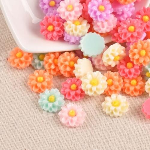 50PCS candy color flower Resin beads Scrapbook Craft 12mm DIY buttons phone decor Headwear accessories No Hole CP1975